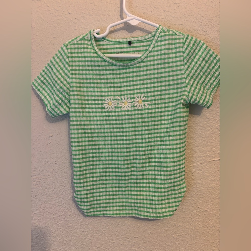 deux par deux Green & White Gingham Daisy Tee